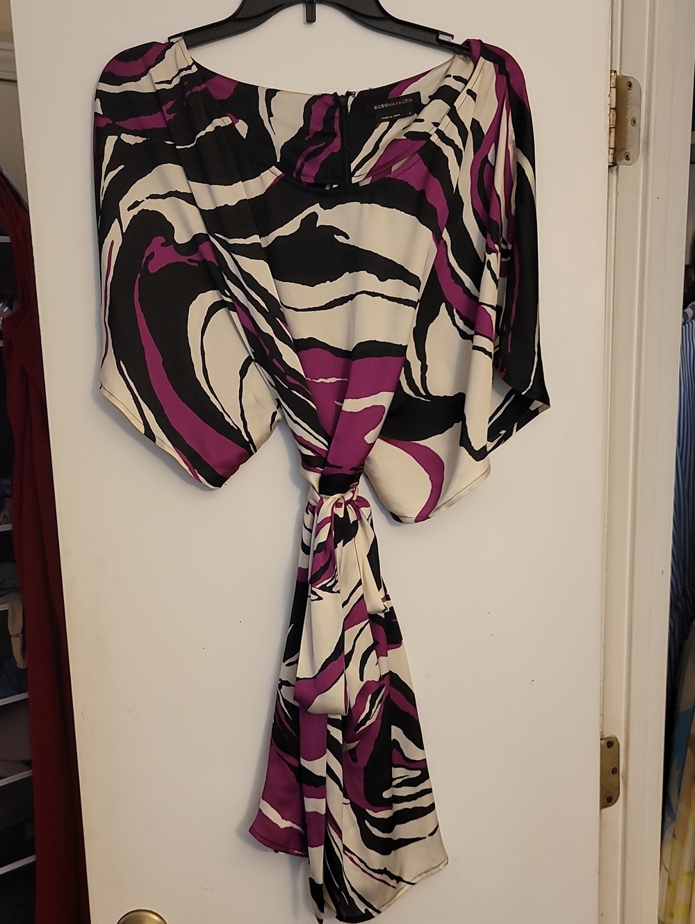 BCBGMaxAzria Abstract Print Scarf Wrap - Purple, Black & White